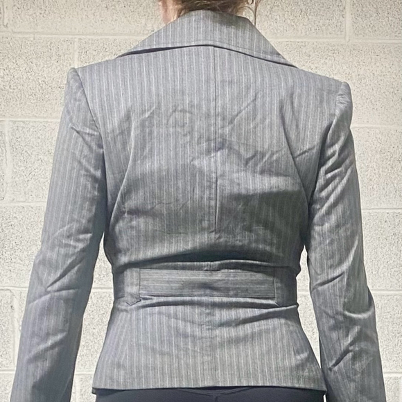 Vintage Y2K Mexx Grey Cinched Waist Pinstripe Blazer Size 6 - Picture 2 of 8